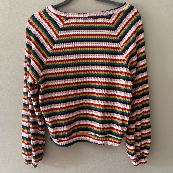 Rainbow Multi Stripe Balloon Sleeve Sweater Top NWOT - Picture 9 of 9
